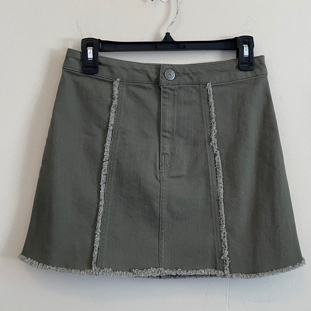 Olive Frayed Panel Mini Skirt - Women Size 25